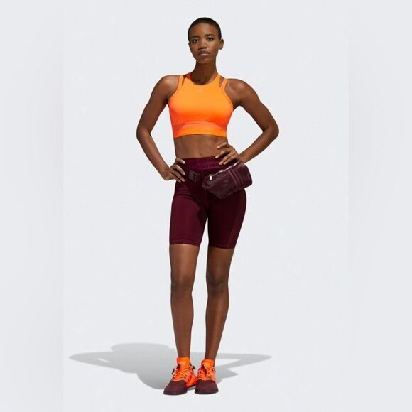 Adidas Ivy Park Mesh Paneled High Waisted Biker Shorts Maroon Size S - Picture 4 of 10